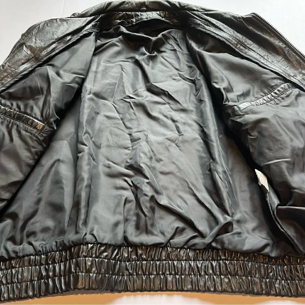 Men's Black Leather Jacket Waist Length Size 44 Bomber